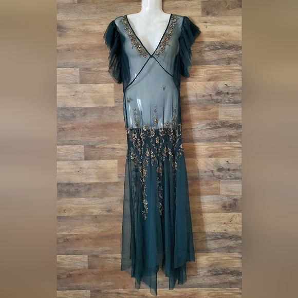 Free People Annabelle Embellished Green Maxi Slip Dress - Picture 7 of 10